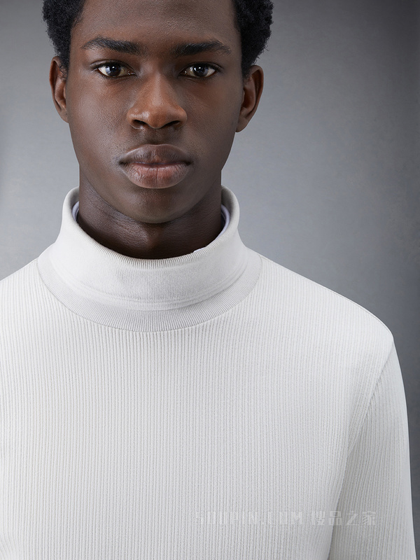 [早秋新品]男士条纹罗纹针织高领衫