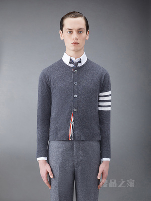 [早秋新品]男士四条纹羊绒短款圆领开衫