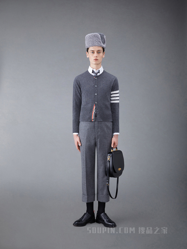 [早秋新品]男士四条纹羊绒短款圆领开衫