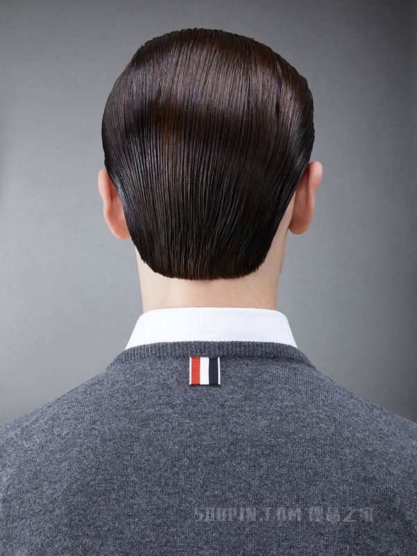 [早秋新品]男士四条纹羊绒短款圆领开衫