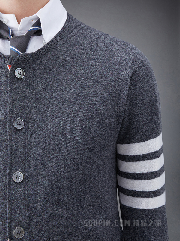 [早秋新品]男士四条纹羊绒短款圆领开衫
