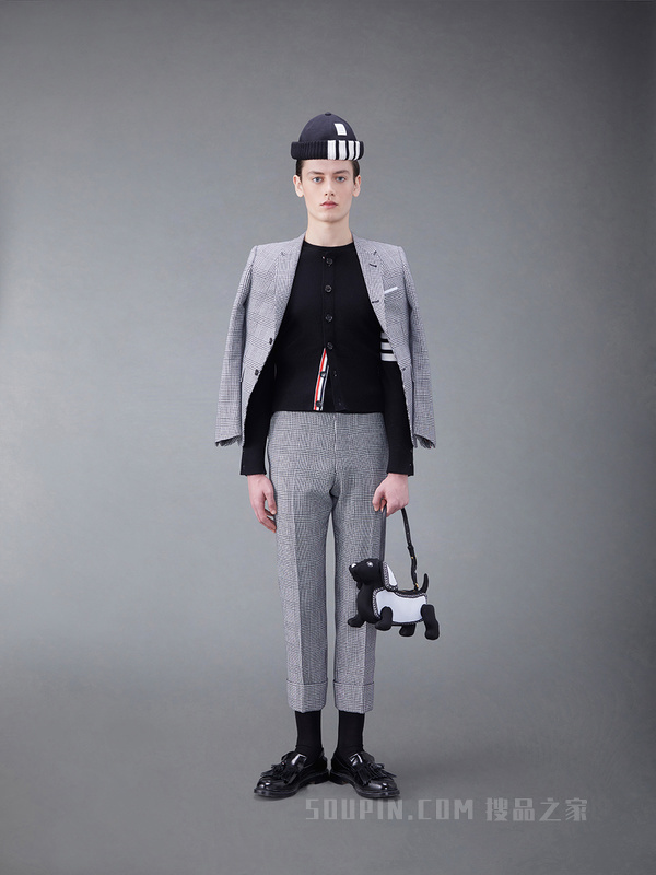 [早秋新品]男士四条纹羊绒短款圆领开衫