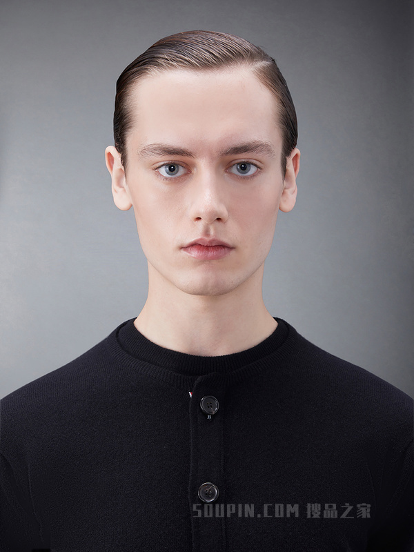 [早秋新品]男士四条纹羊绒短款圆领开衫