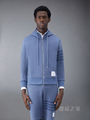 [早秋新品]男士四条纹双面漏斗领拉链连帽衫