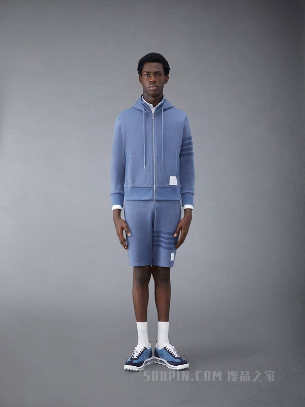 [早秋新品]男士四条纹双面漏斗领拉链连帽衫