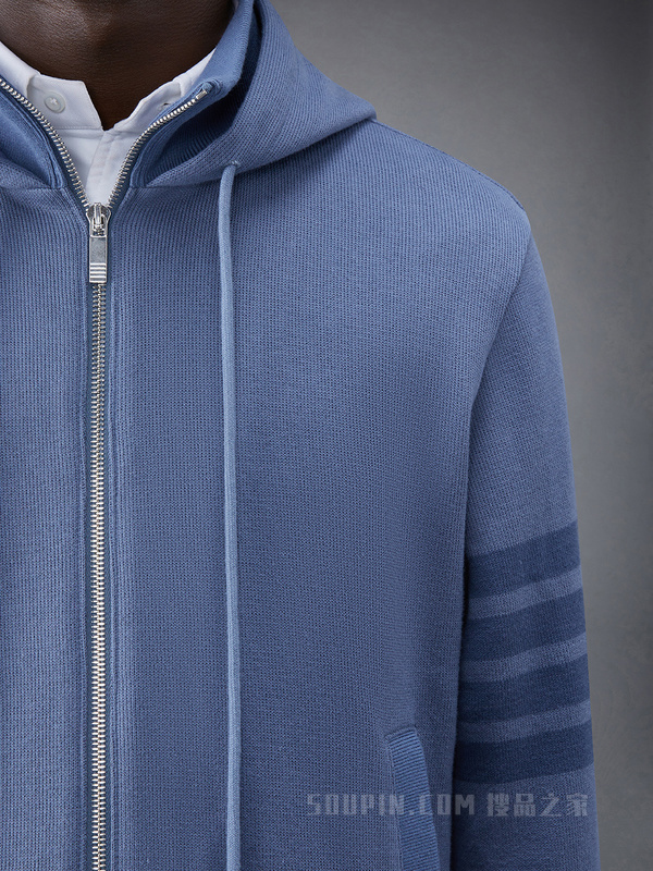 [早秋新品]男士四条纹双面漏斗领拉链连帽衫