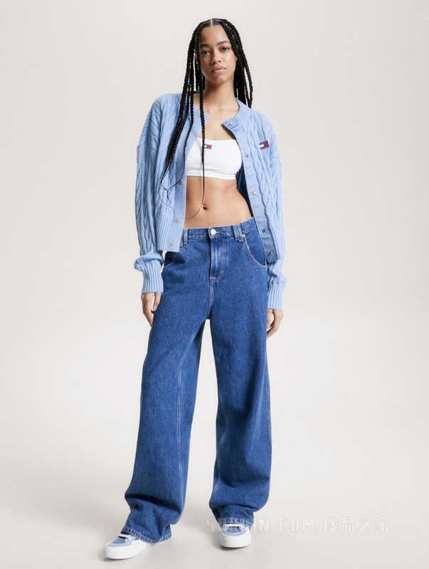 23新款秋冬女美式复古旗标刺绣绞花宽松针织开衫外套16529