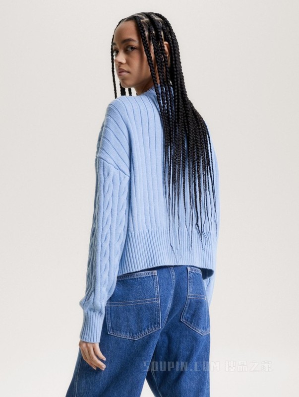 23新款秋冬女美式复古旗标刺绣绞花宽松针织开衫外套16529