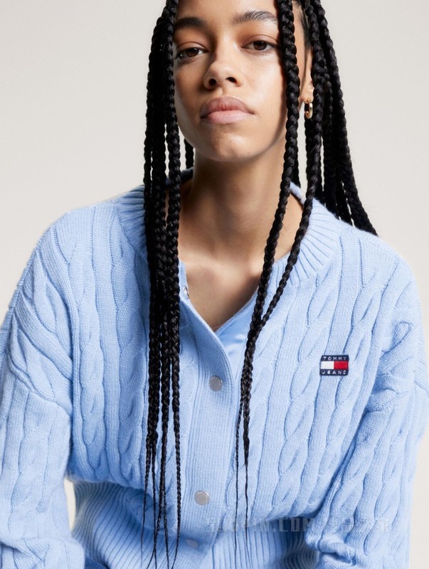 23新款秋冬女美式复古旗标刺绣绞花宽松针织开衫外套16529