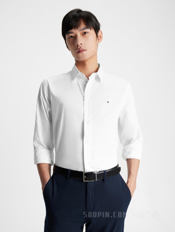 23新款早秋男装丝光棉斜纹绣标垂顺合身长袖衬衫外套31826