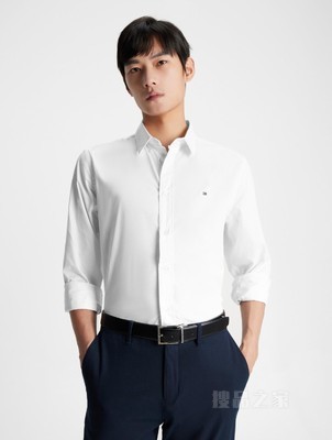 23新款早秋男装丝光棉斜纹绣标垂顺合身长袖衬衫外套31826