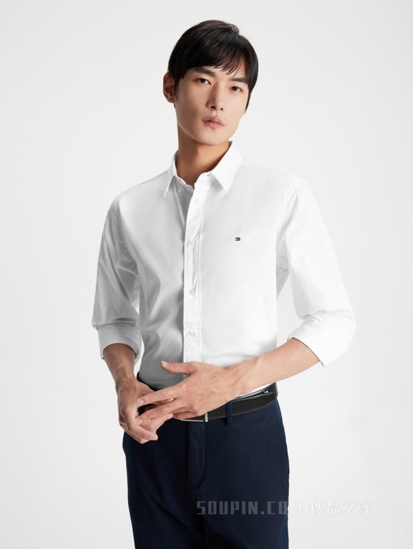 23新款早秋男装丝光棉斜纹绣标垂顺合身长袖衬衫外套31826