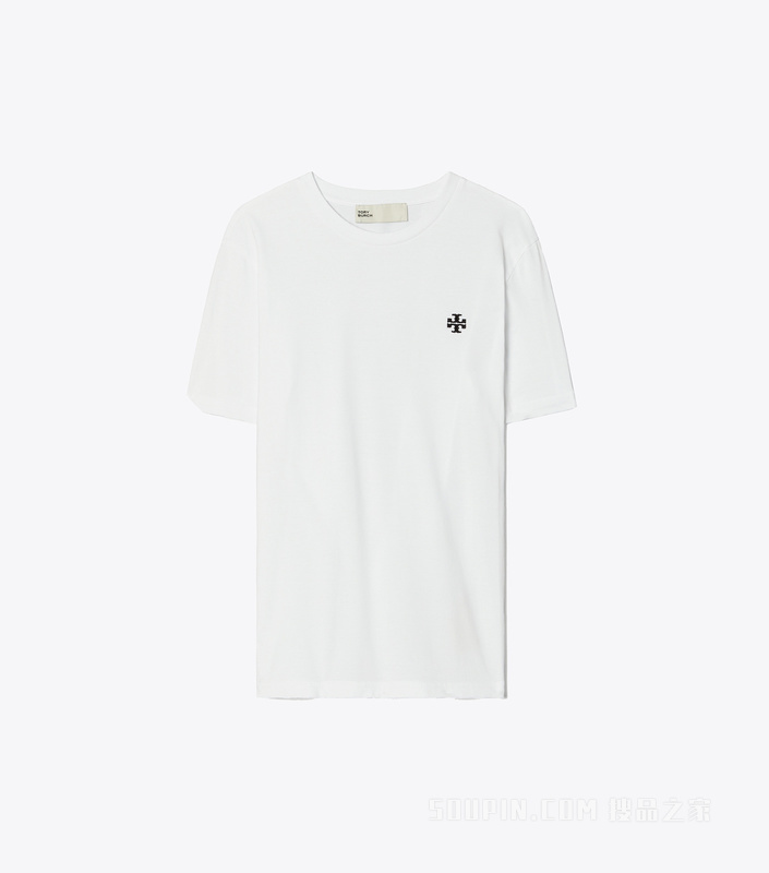 Logo 刺绣 T 恤 白色/黑色