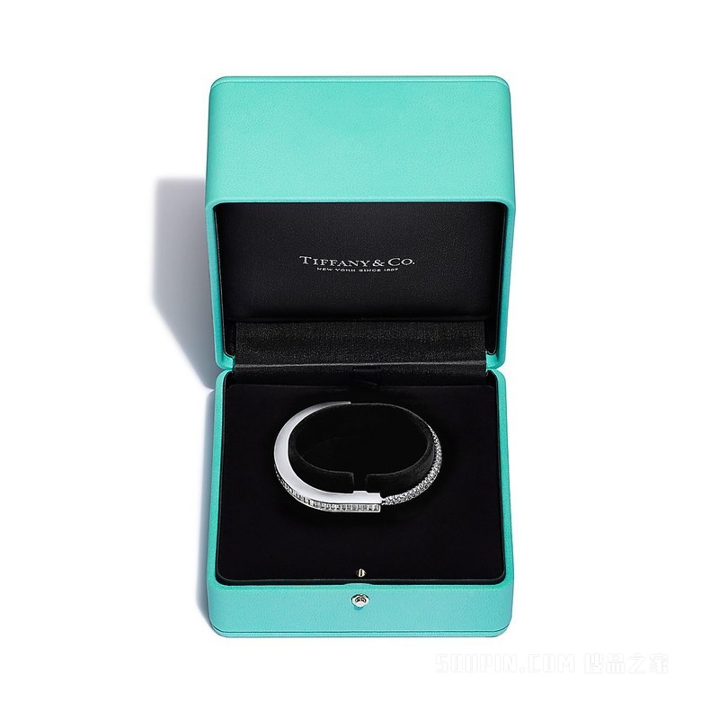 Tiffany Lock 系列 18K 白金镶嵌梯方形钻石和铺镶钻石手镯