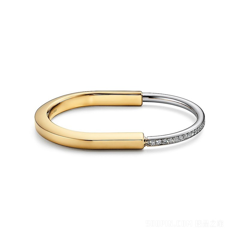 Tiffany Lock 系列 18K 黄金和 18K 白金半铺镶钻石手镯
