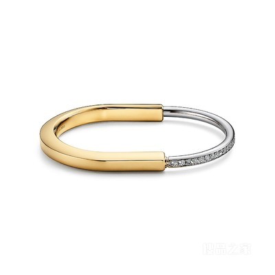 Tiffany Lock 系列 18K 黄金和 18K 白金半铺镶钻石手镯