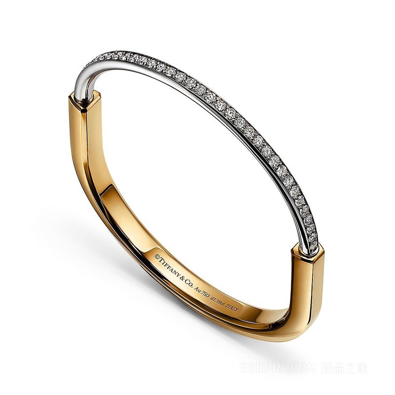 Tiffany Lock 系列 18K 黄金和 18K 白金半铺镶钻石手镯