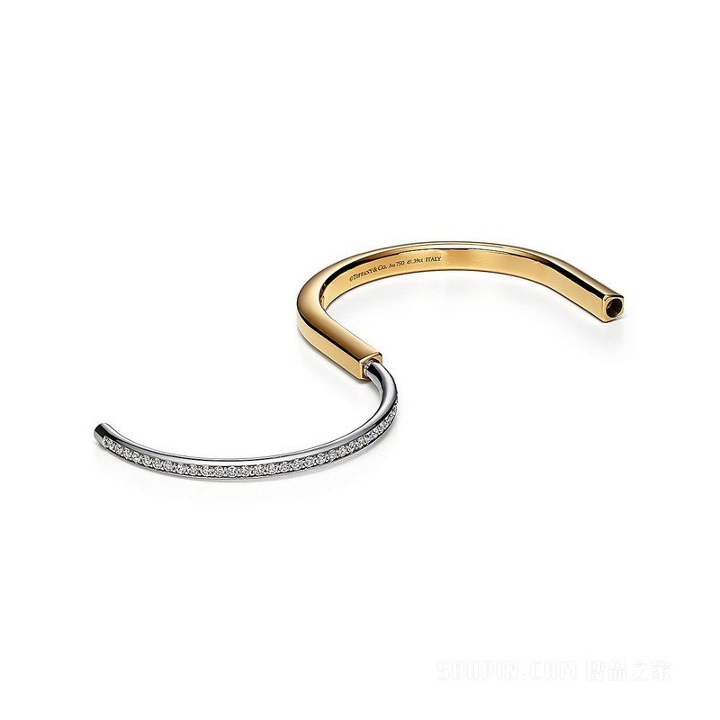 Tiffany Lock 系列 18K 黄金和 18K 白金半铺镶钻石手镯
