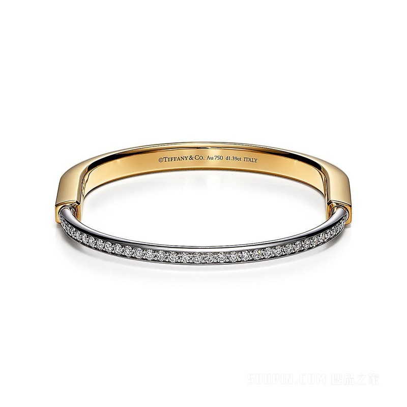 Tiffany Lock 系列 18K 黄金和 18K 白金半铺镶钻石手镯