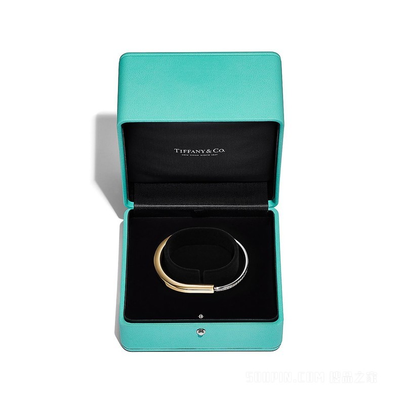 Tiffany Lock 系列 18K 黄金和 18K 白金半铺镶钻石手镯