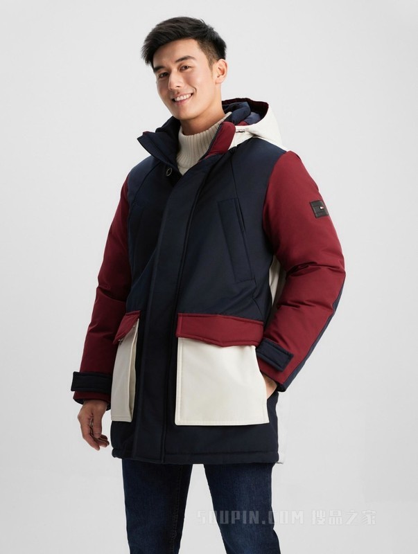 23新款秋冬男装拼色合身连帽鸭绒保暖派克羽绒服外套02547