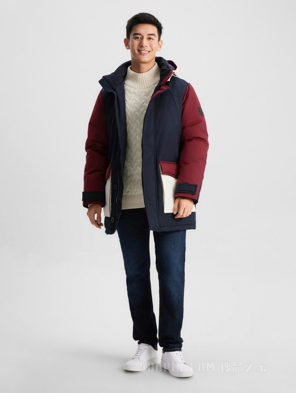23新款秋冬男装拼色合身连帽鸭绒保暖派克羽绒服外套02547