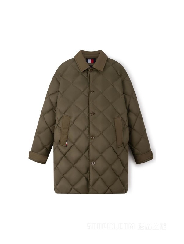 23新款秋冬男装复古菱形格中长款鸭绒保暖合身羽绒服02546