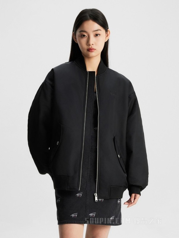 23新款秋冬女装同色刺绣旗标宽松棒球领保暖铺棉夹克16563