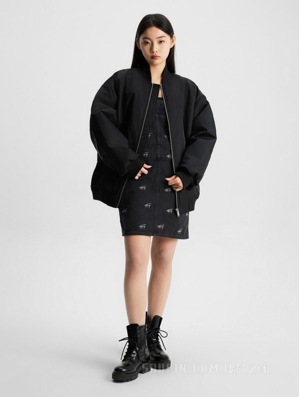 23新款秋冬女装同色刺绣旗标宽松棒球领保暖铺棉夹克16563