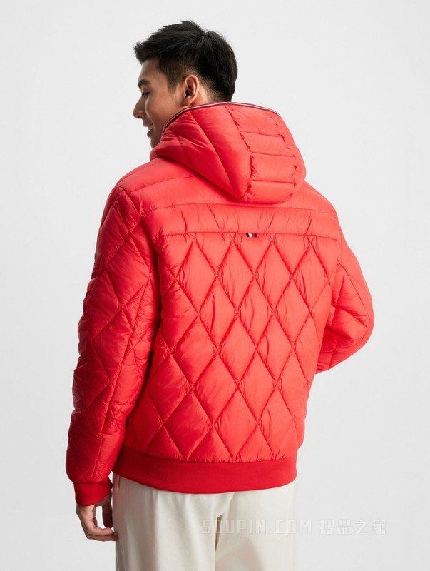 23新款秋冬男菱形格运动合身保暖连帽铺棉夹克外套32766