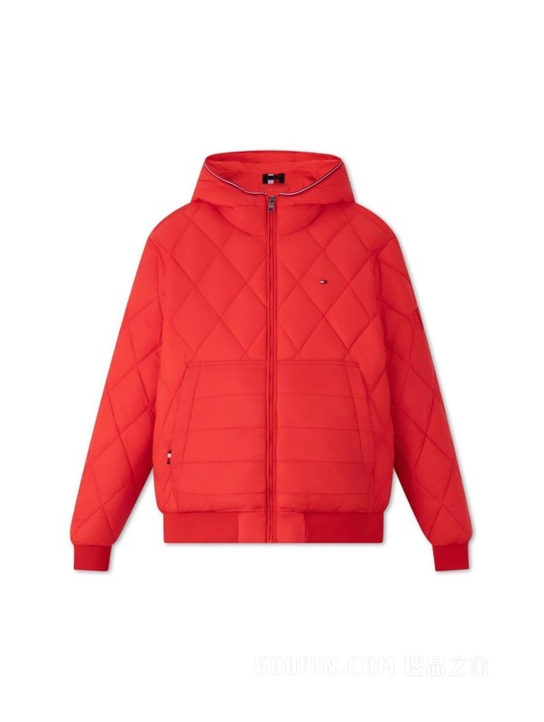 23新款秋冬男菱形格运动合身保暖连帽铺棉夹克外套32766