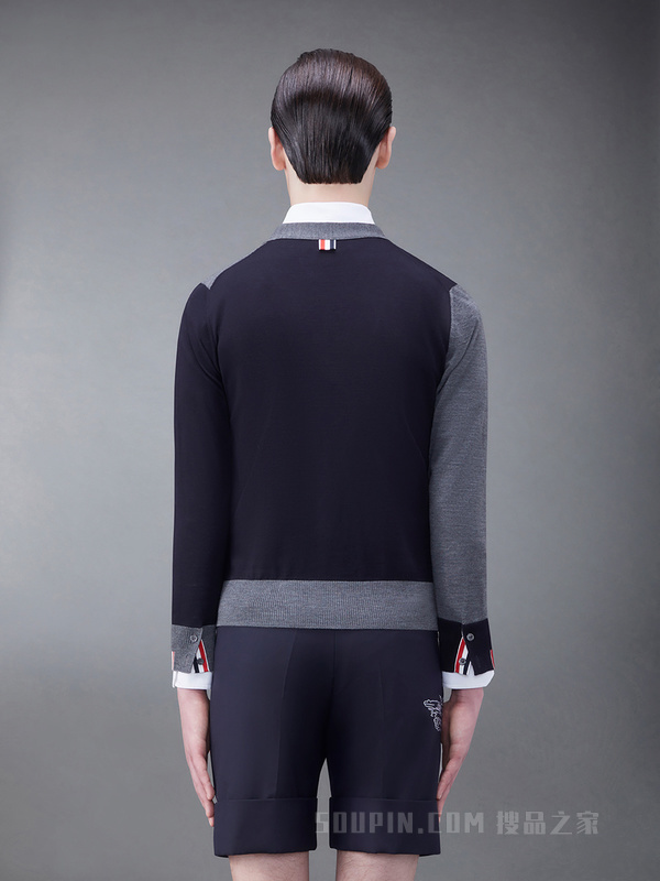 [早秋新品]男士FUNMIX 条纹羊毛宽松 V 领开衫