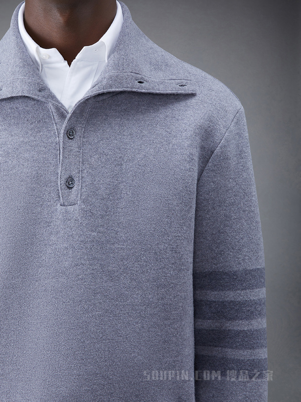 [早秋新品]男士四条纹羊毛回纹织漏斗领套头衫