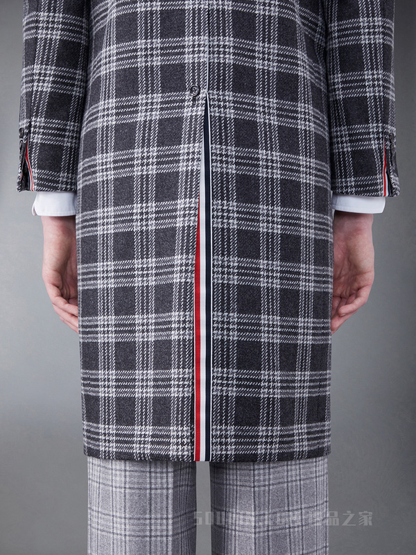 [早秋新品]男士格纹羔羊毛单排扣大衣外套