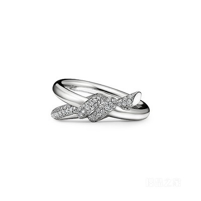 Tiffany Knot 系列 18K 白金镶钻双行戒指