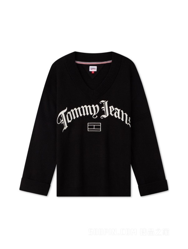 23新款秋冬女装复古摇滚刺绣字母宽松V领针织衫DW0DW16530