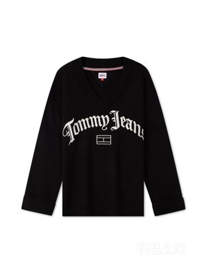 23新款秋冬女装复古摇滚刺绣字母宽松V领针织衫DW0DW16530