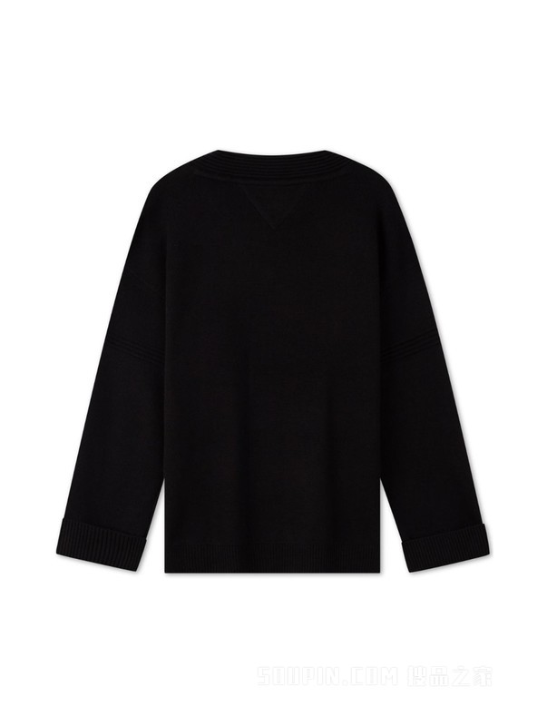 23新款秋冬女装复古摇滚刺绣字母宽松V领针织衫DW0DW16530