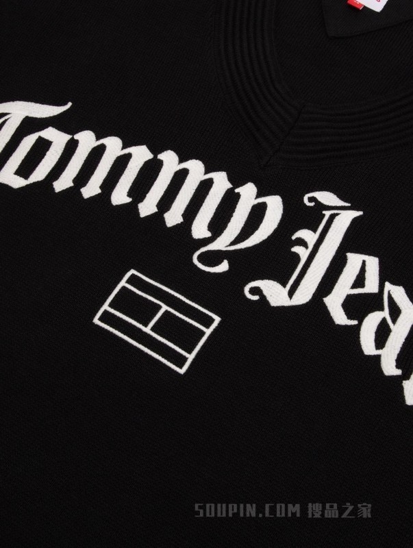 23新款秋冬女装复古摇滚刺绣字母宽松V领针织衫DW0DW16530