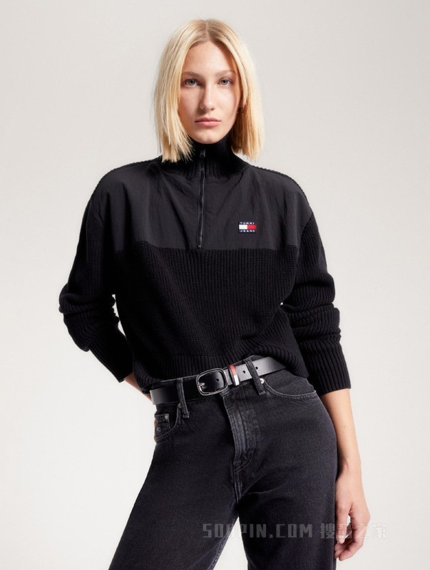 23新款秋冬女装美式街头半拉链合身版螺纹针织衫DW0DW16521