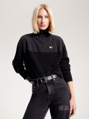 23新款秋冬女装美式街头半拉链合身版螺纹针织衫DW0DW16521