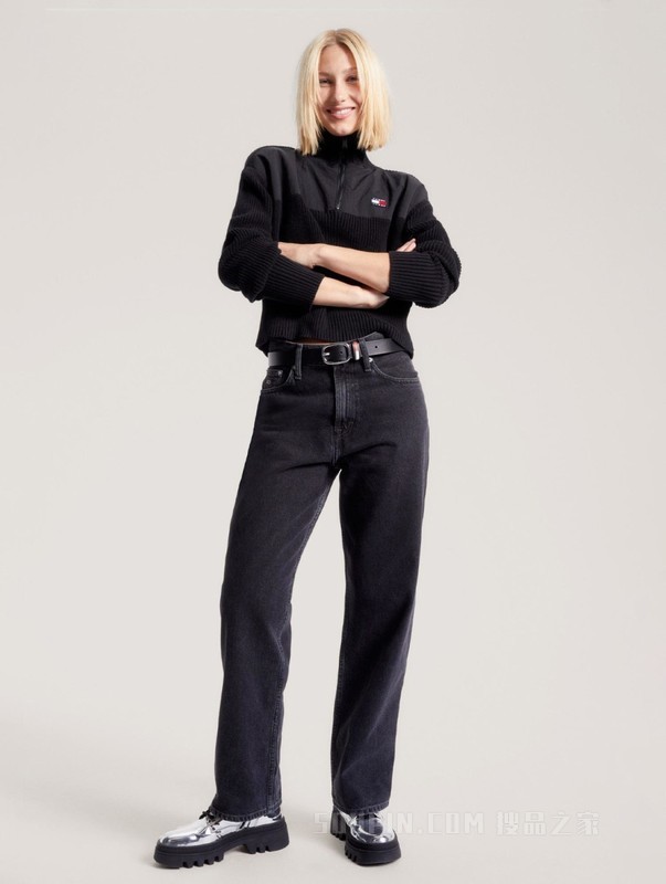 23新款秋冬女装美式街头半拉链合身版螺纹针织衫DW0DW16521