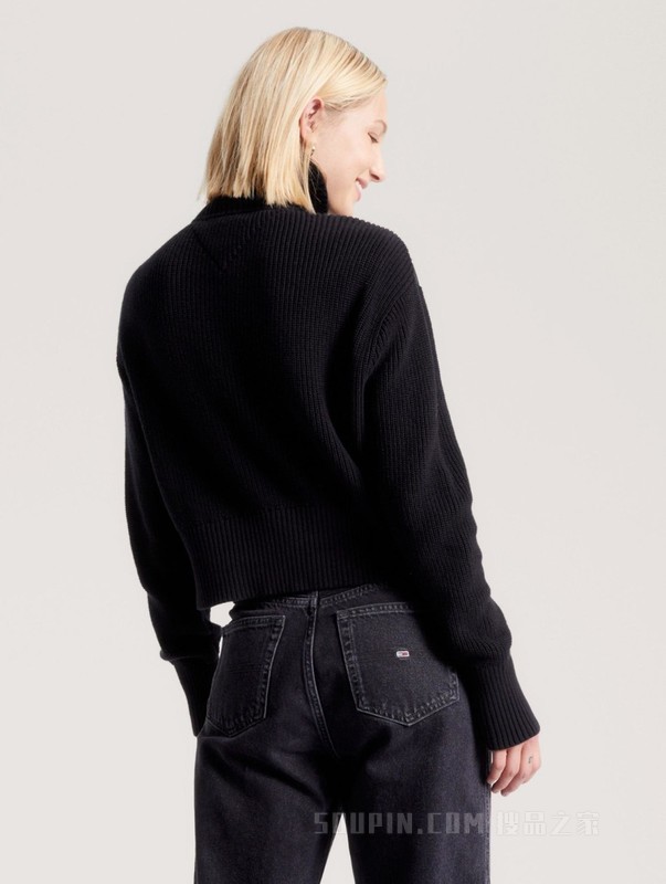 23新款秋冬女装美式街头半拉链合身版螺纹针织衫DW0DW16521