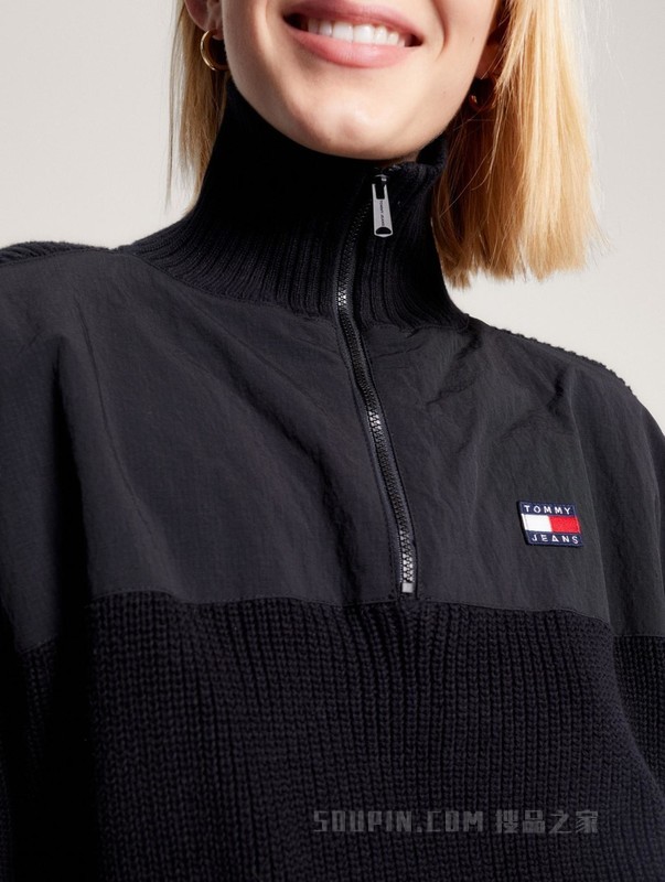 23新款秋冬女装美式街头半拉链合身版螺纹针织衫DW0DW16521