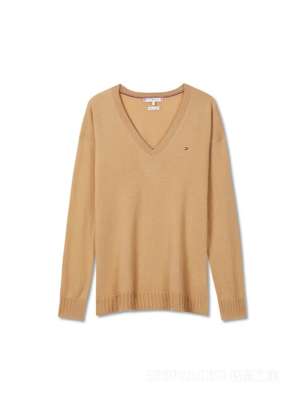 23新款秋冬女装羊毛羊绒混纺绣标V领针织衫毛衣XW0XW02680