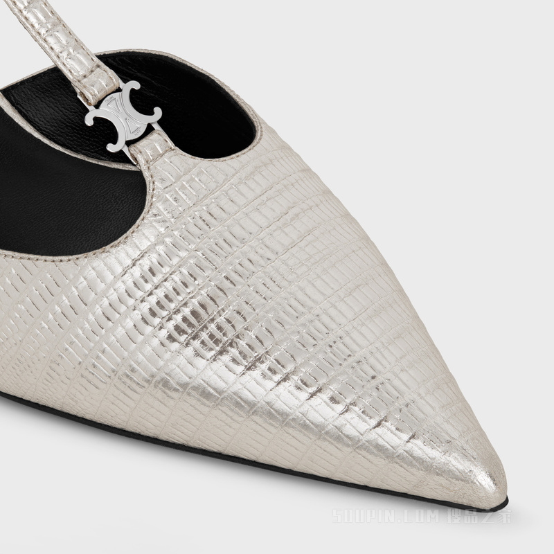 KITTEN TRIOMPHE蜥蜴纹印花金属质感牛皮革T字带高跟鞋 铂金色-36PN