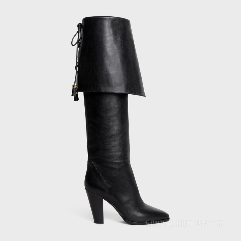 CELINE/思琳】LA MOUSQUETAIRE WILTERN牛皮革高筒靴黑色-38NO