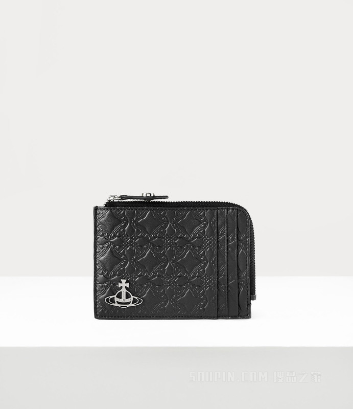 Embossed card holder with zip