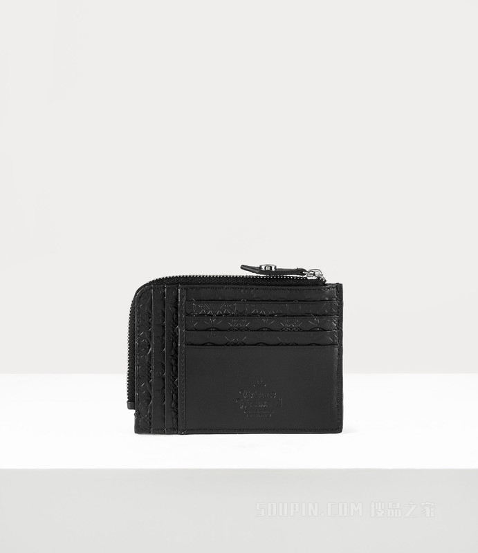 Embossed card holder with zip