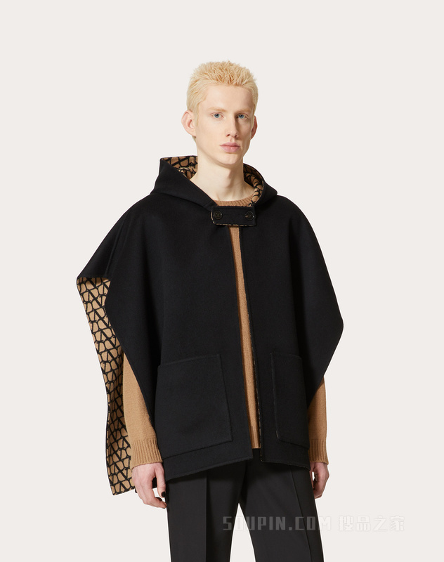 可双面穿V标志图案羊毛斗篷